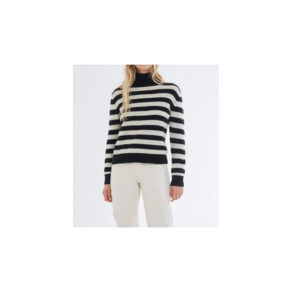 majestic filatures Gestreepte wasbeerwol trui Black Dames