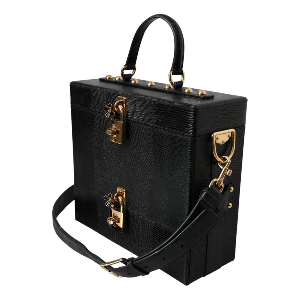 Dolce & Gabbana Zwarte Leren Hagedis-geëtste Schoudertas Black Heren