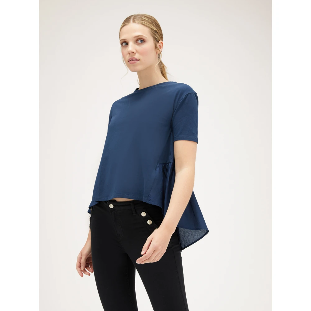 Motivi Katoenen T-shirt met Gaze Ruche Blue Dames