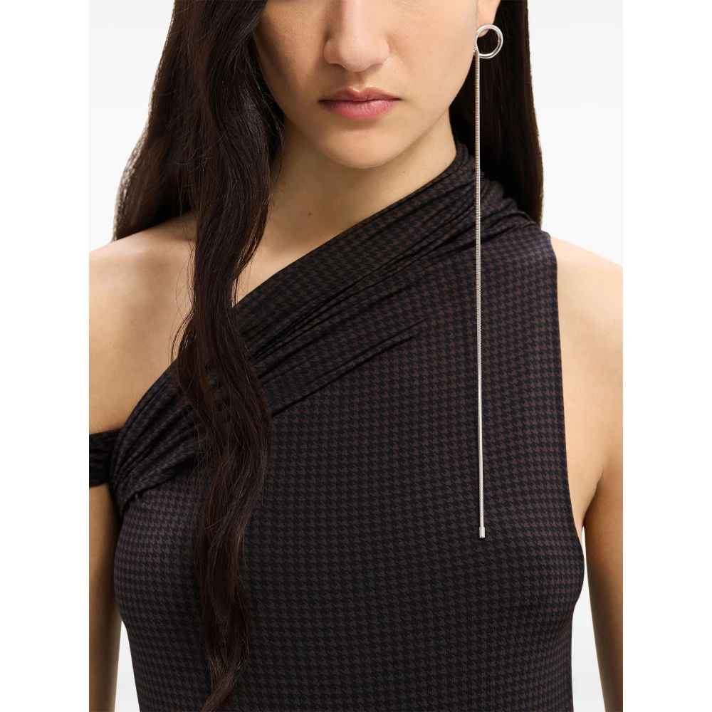 Courrèges Twist Midi Jurk met Houndstooth Patroon Black Dames