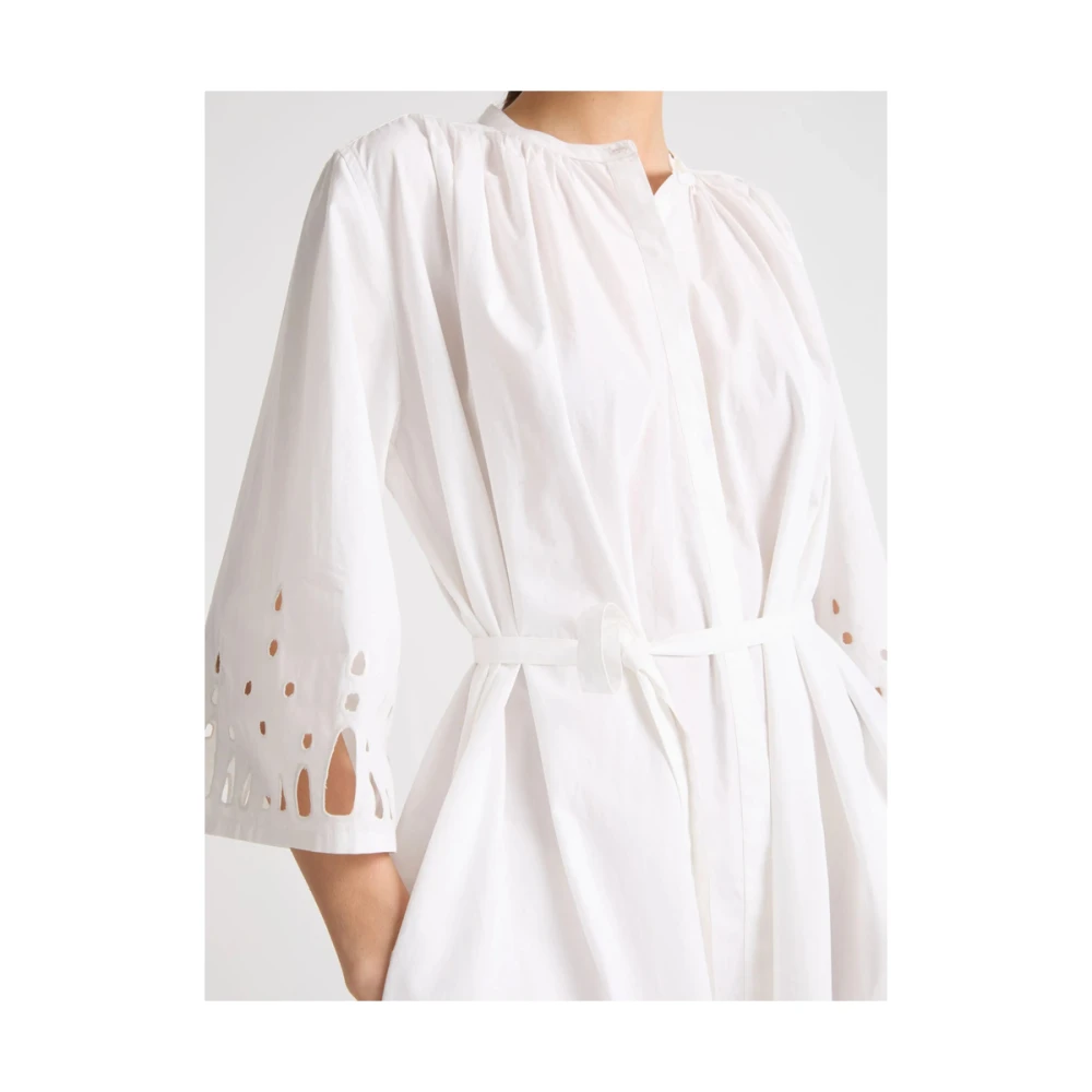 Yves Salomon Witte Jurk met Broderie Anglaise en Riem White Dames