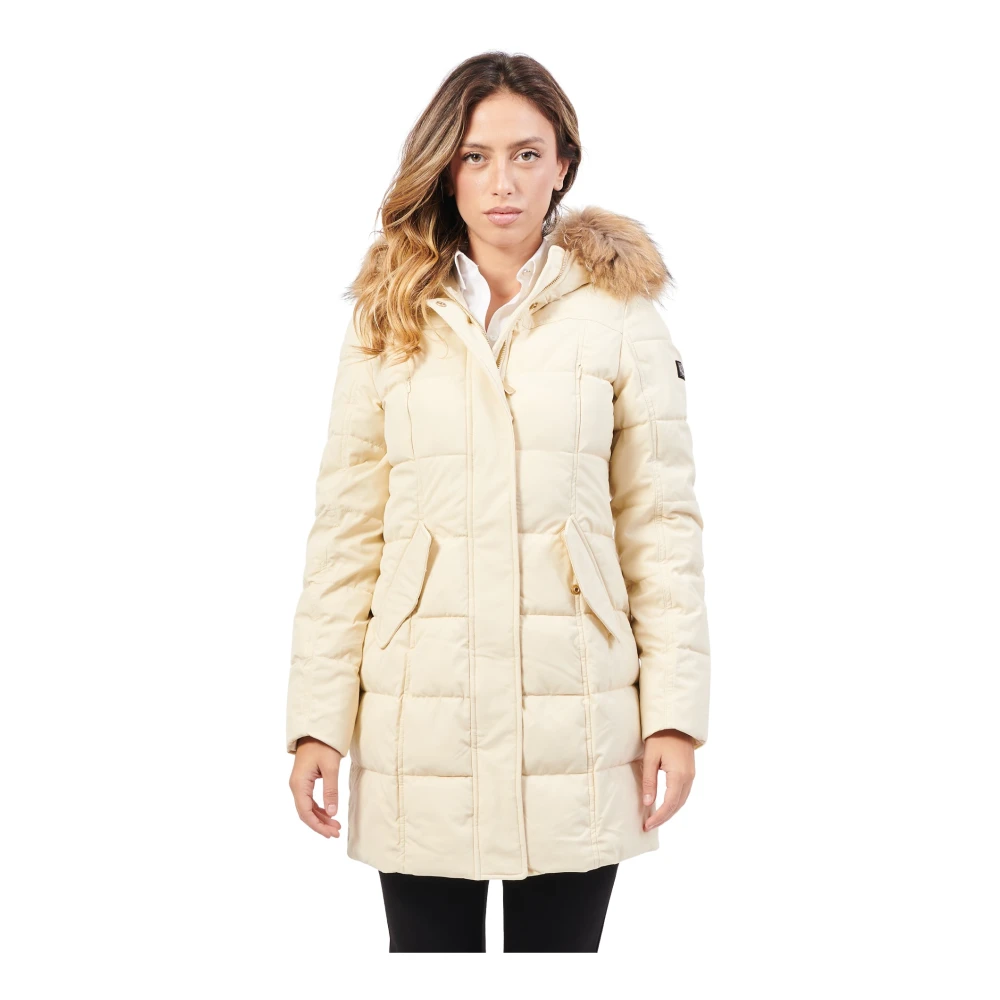 YES ZEE Lang gewatteerd jas met bont Beige Dames
