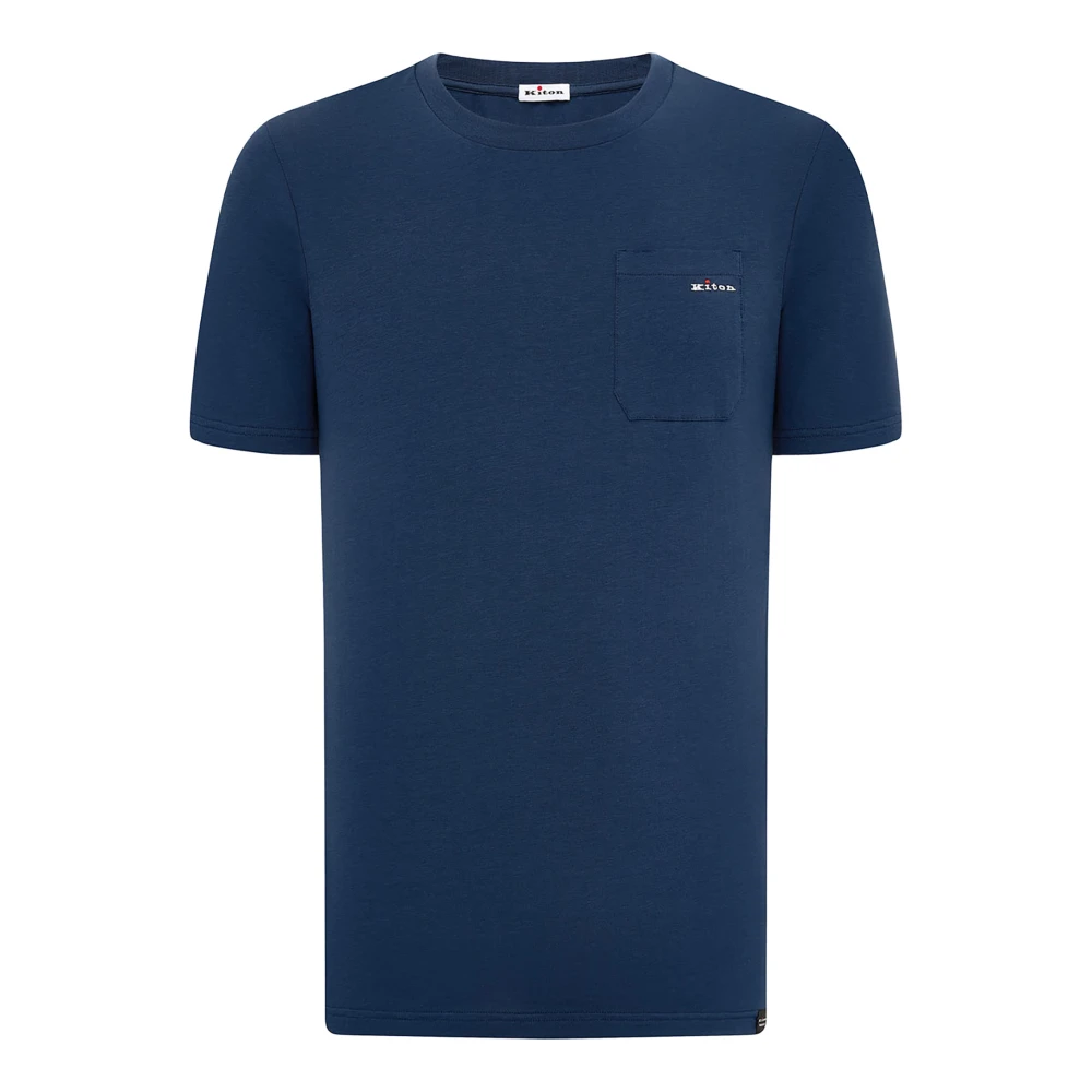 Kiton Blauw T-shirt met borstzak Blue Heren