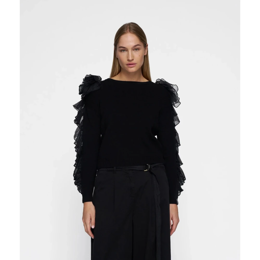 10Days Zwarte jersey met doorschijnende mouwen Black Dames