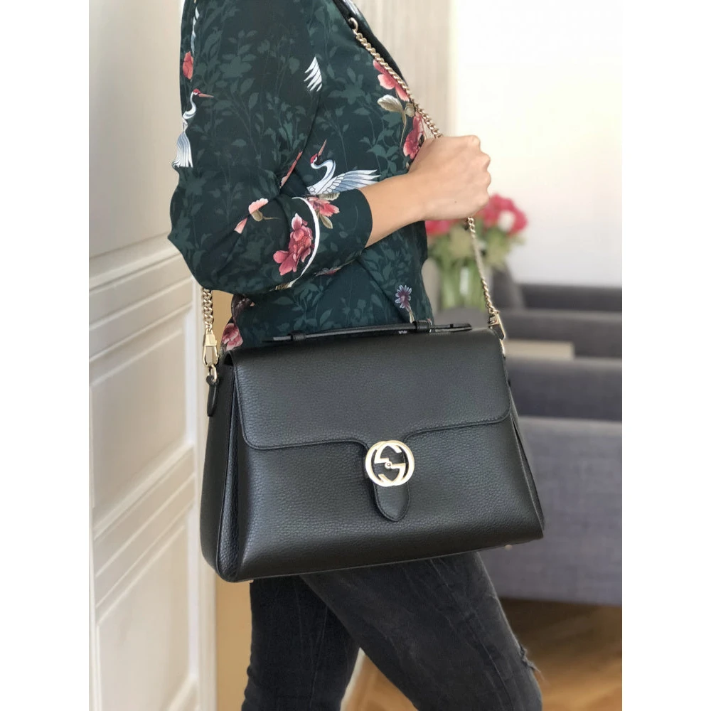 Gucci Zwarte Handtas Logo Leer Dollar Calf Black Dames