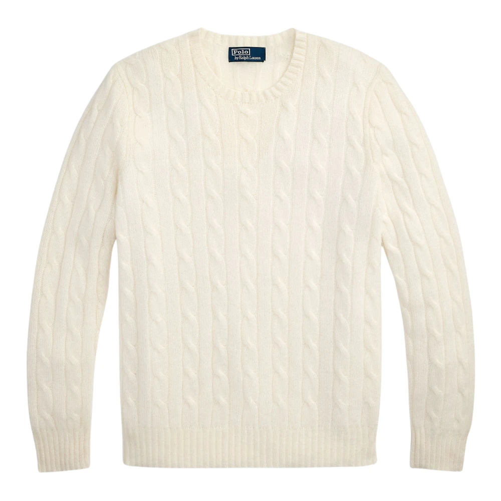 Ralph Lauren Men's Beige Iconic Cable-Knit Cashmere Jumper - Round-Neck Knitwear - L - Knitwear