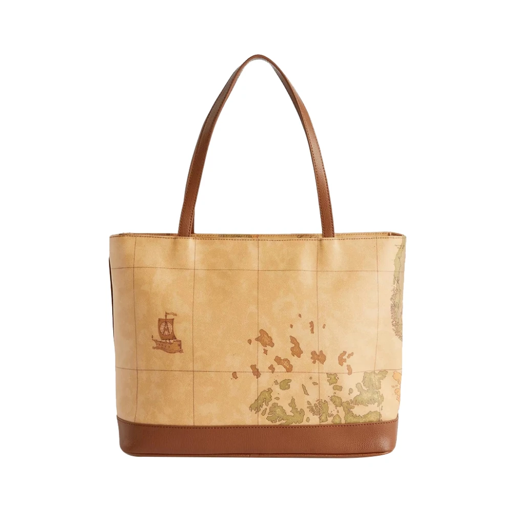 Alviero Martini 1a Classe Bruine leren shopper tas Geo Classic Brown Dames