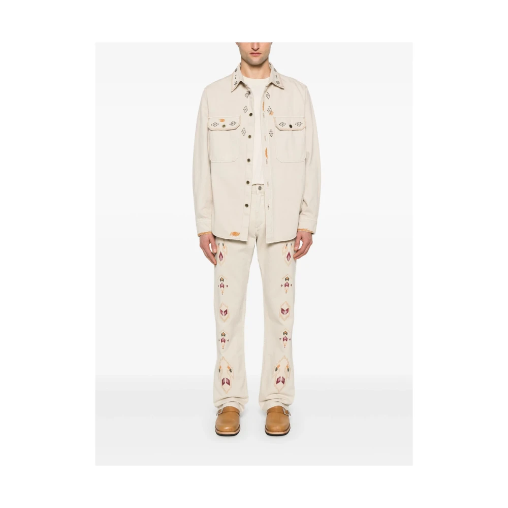 Isabel marant Ecru Geborduurde Voorste Knoop Jeans Beige Heren
