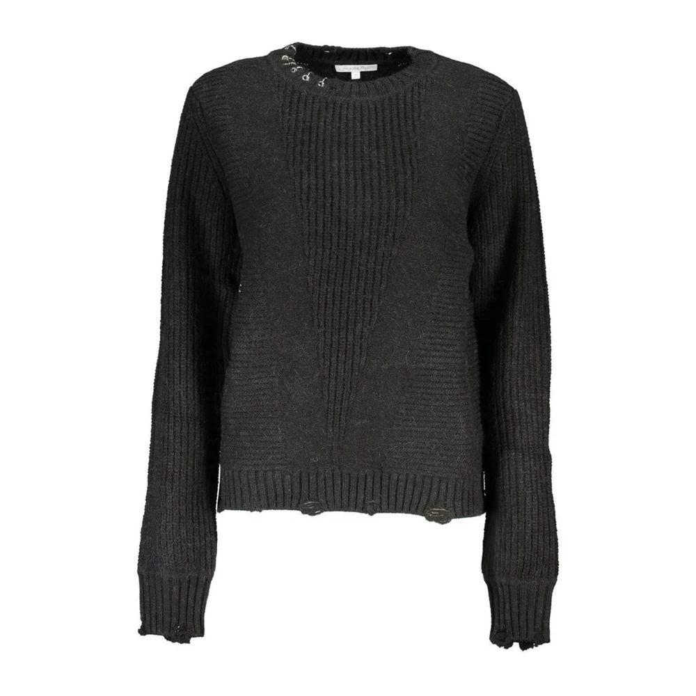 Patrizia Pepe Women's Black Round-Neck Knitwear,, Contrast Detail Crew Neck Jumper Medium