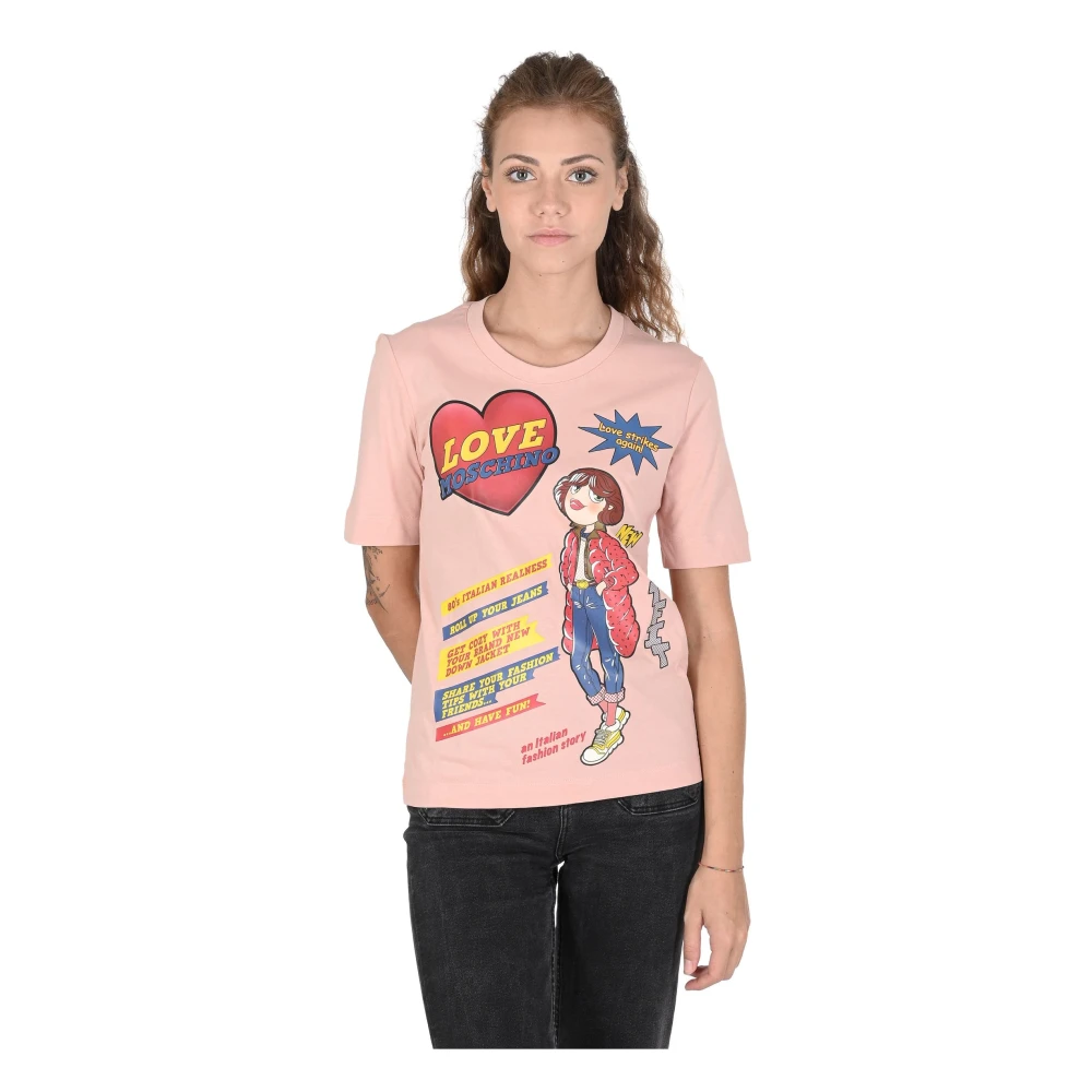 Love Moschino Powder Pink 3D T-Shirt Pink Dames