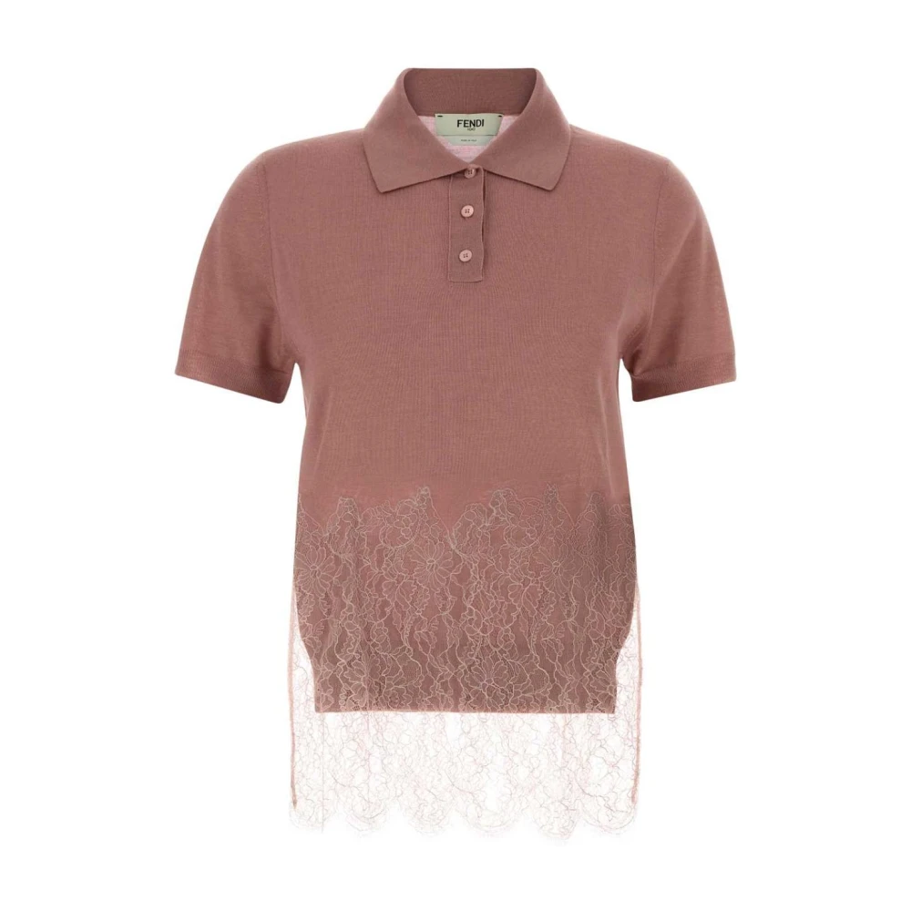 Fendi Women's Pink Lace Trim Polo Shirt