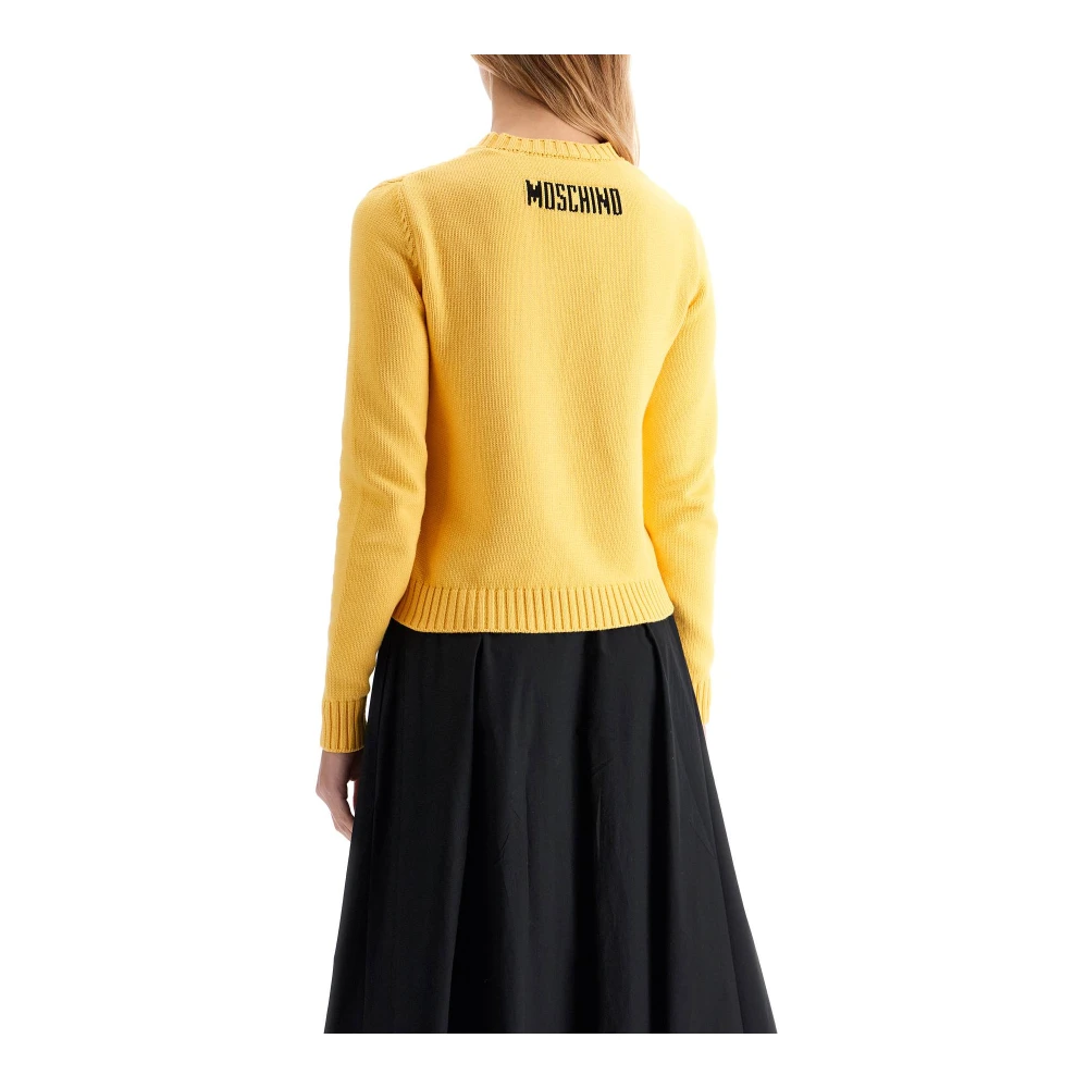 Moschino Smiley Patroon Crew Neck Gebreide Kleding Yellow Dames