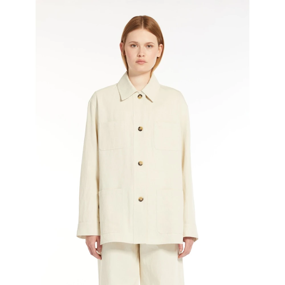 Max Mara Studio Beige Katoen Linnen Overhemd Jas Beige Dames