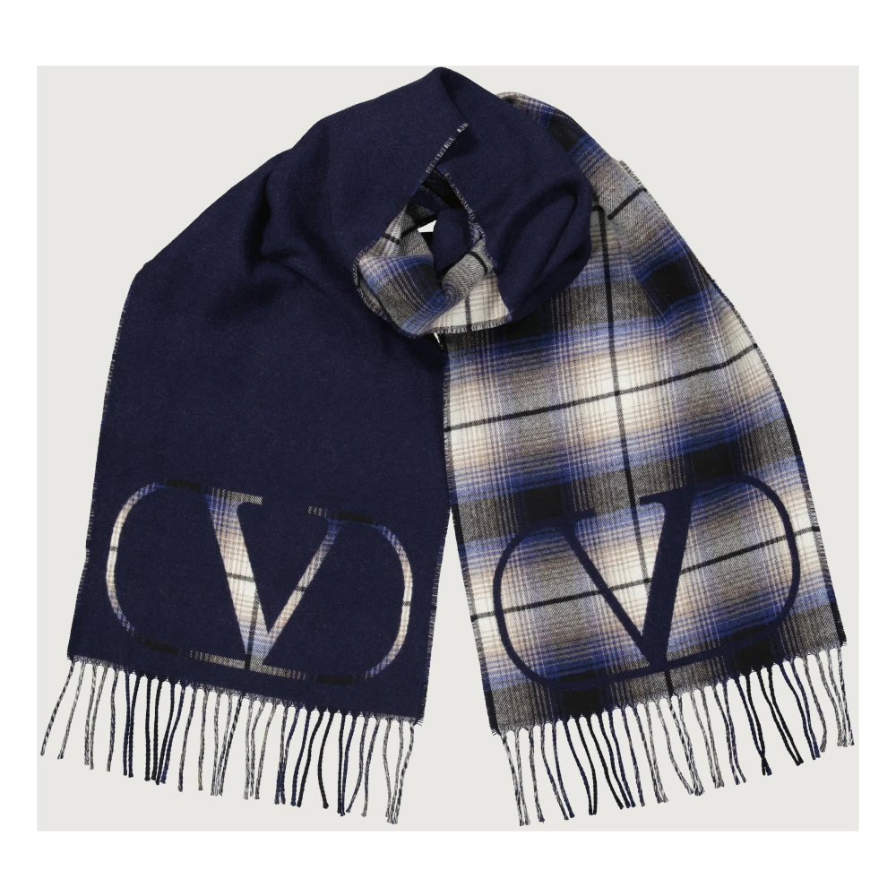 Valentino Garavani Geruit VLogo Wollen Sjaal Blue Heren