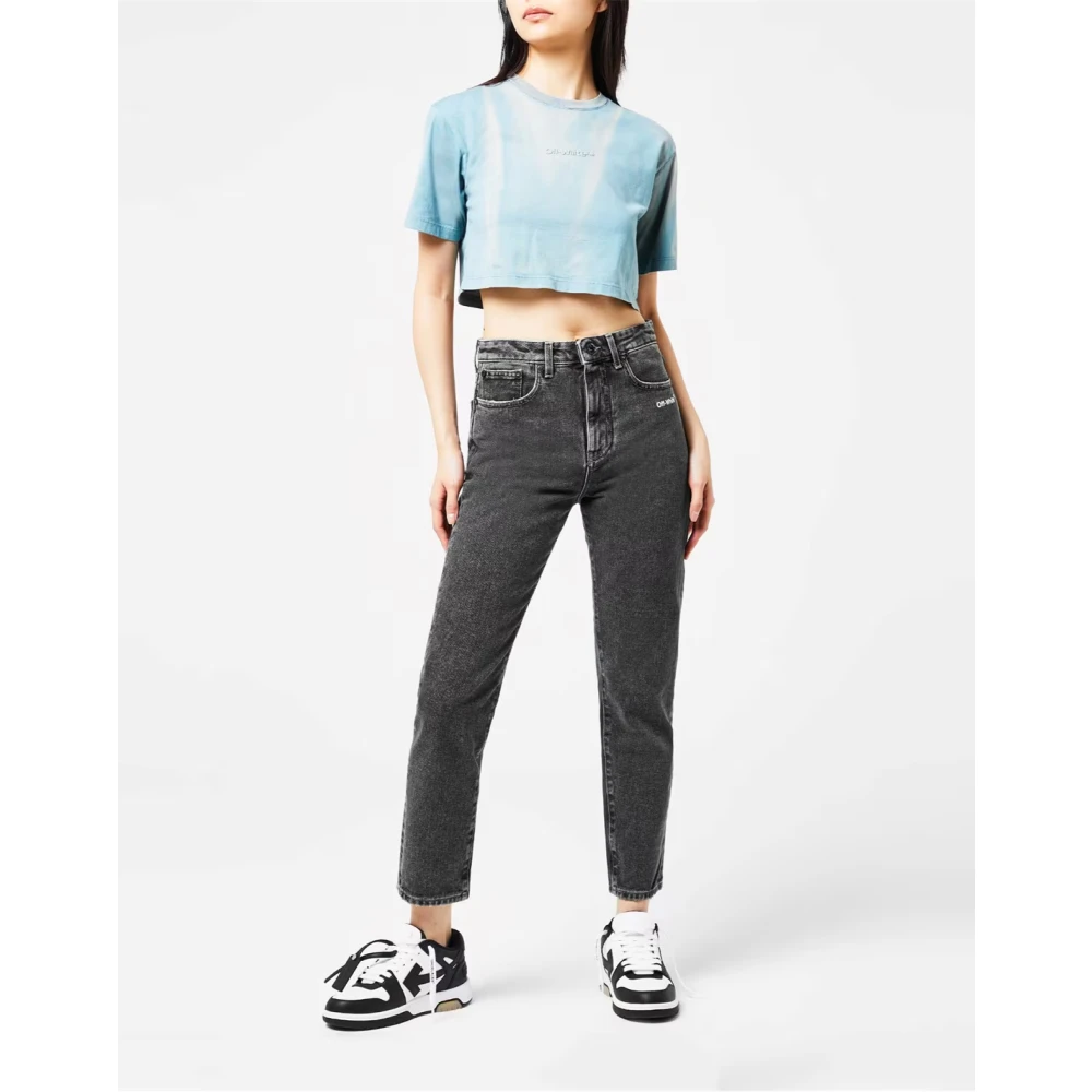 Off White Groene Waslogo Crop T-shirt Green Dames