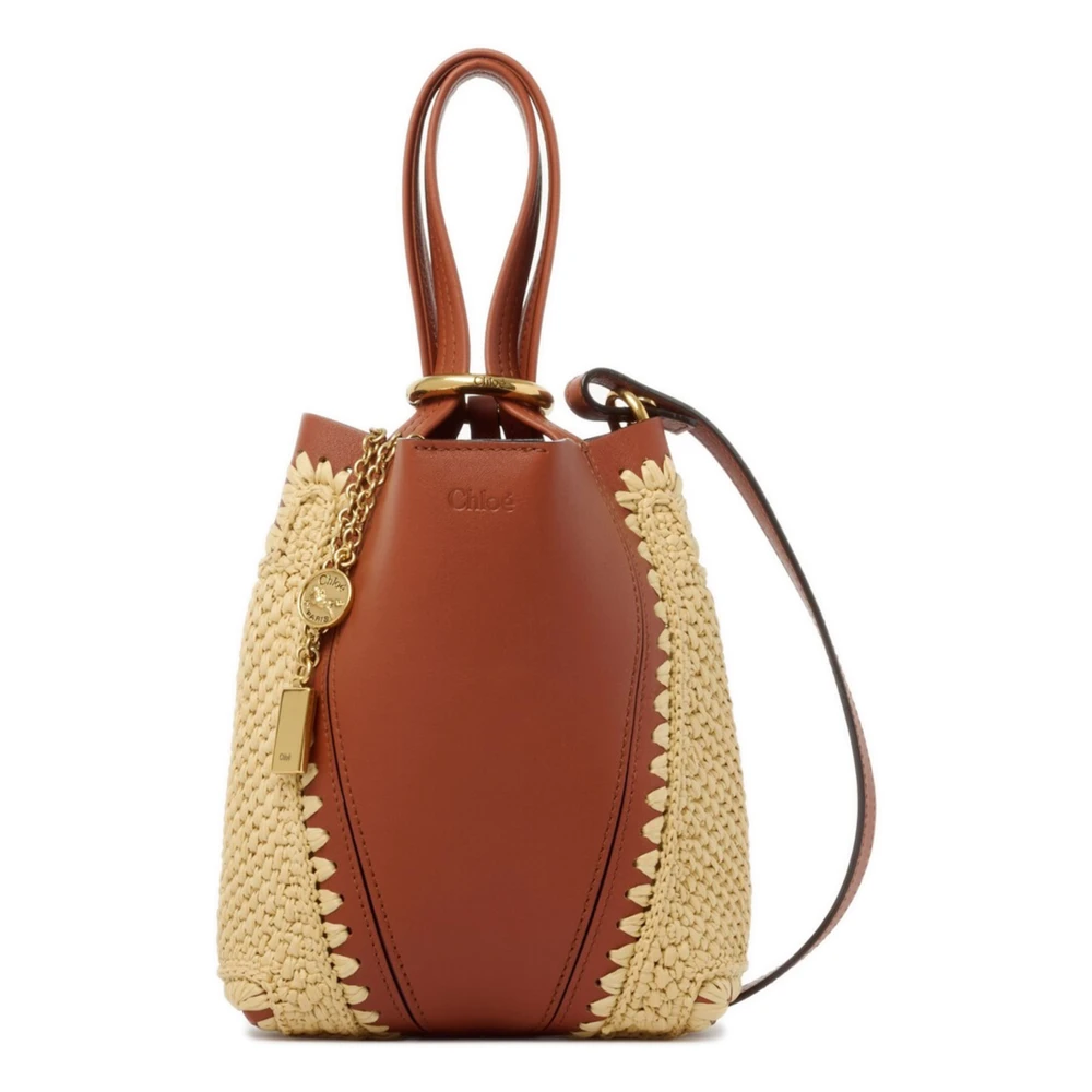 Chloé Vrouw Bruin Tassen Dames, One Size, Leer, Spin Small Tote Met Raffia-Effect