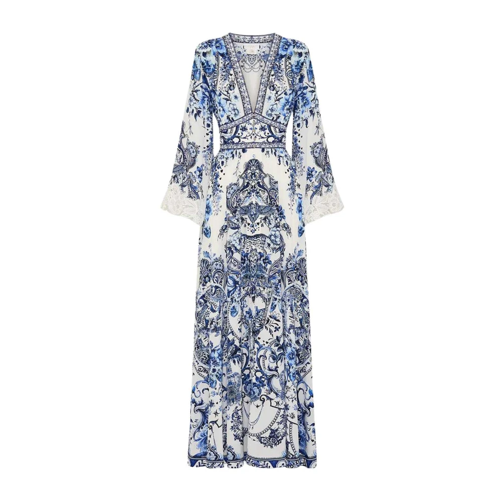 Camilla Blauw en Wit Kimono Mouw Jurk Multicolor Dames