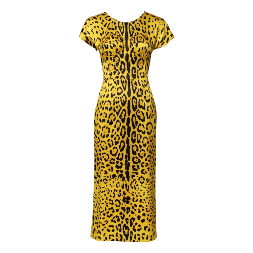 Dolce & Gabbana Women's Yellow Midi Dresses,, Leopard Midi Sheath Dress 2XS
