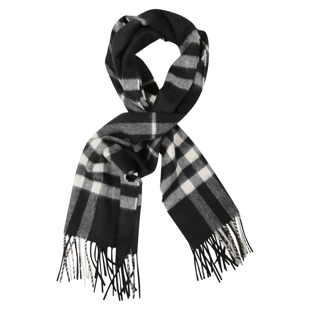 Burberry Women's Black Winter Scarves, One Size, Cashmere Check Scarf