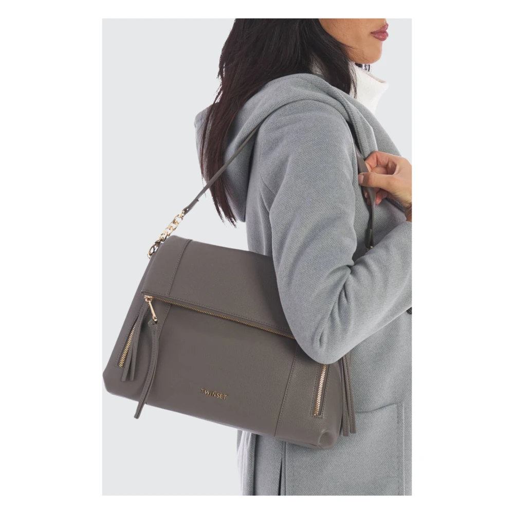Twinset Grijze Schoudertas met Ritssluiting Gray Dames