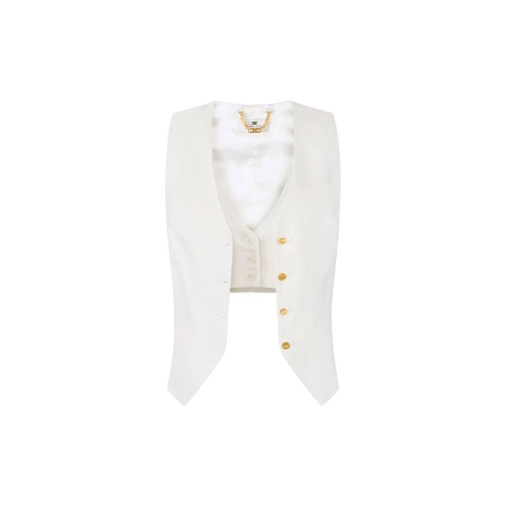 Elisabetta Franchi White Waistcoats, Female, L, Linen-Blend Waistcoat