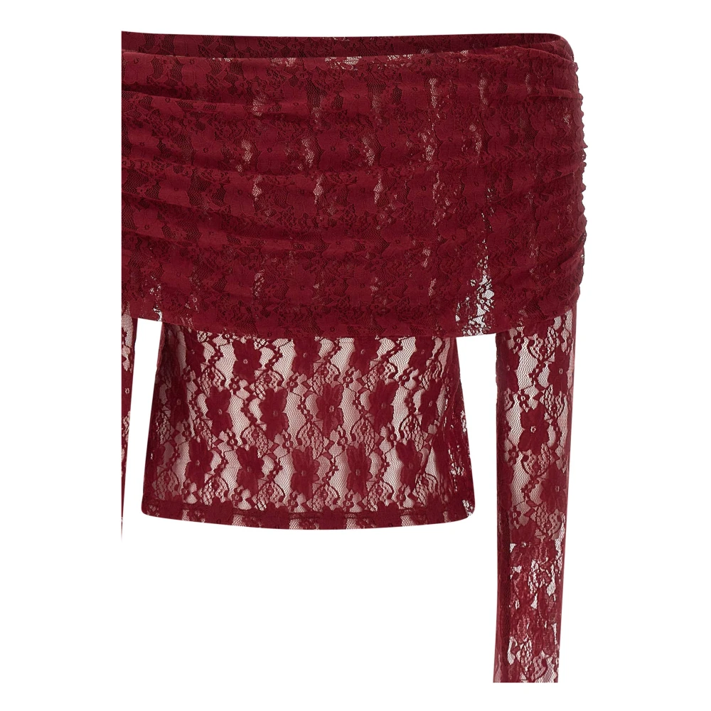 Rotate Birger Christensen Bordeaux Kleuren Top met Kant en Blote Schouders Red Dames
