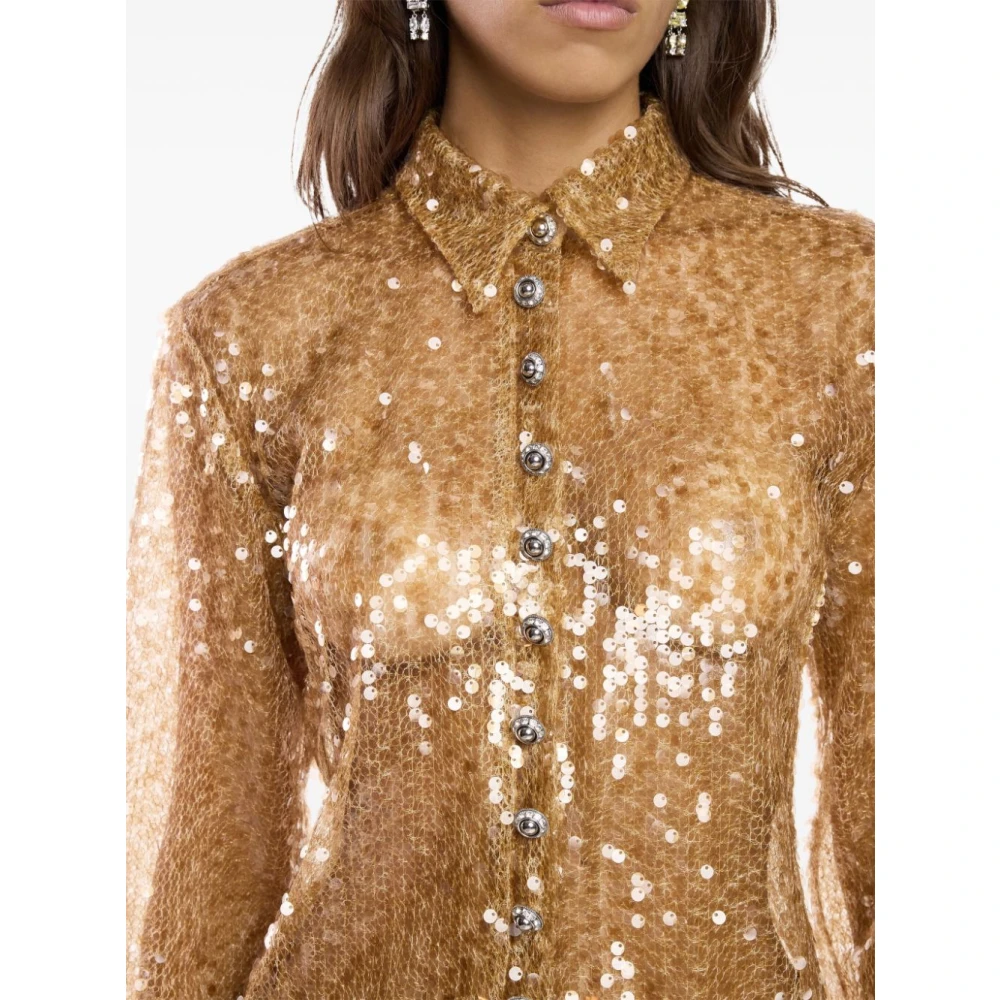 Paco Rabanne Mesh Paillet Shirt Yellow Dames