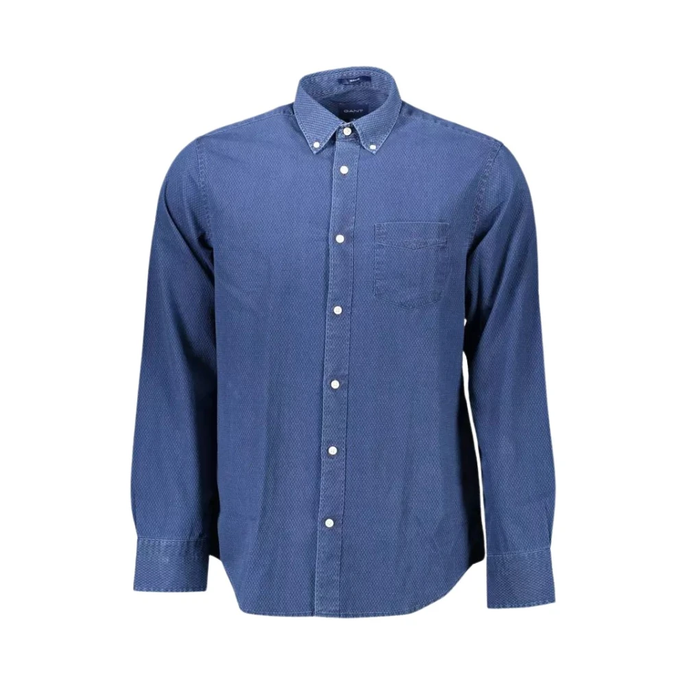 Gant Blå Bomull Regular Fit Herrskjorta Blue, Herr