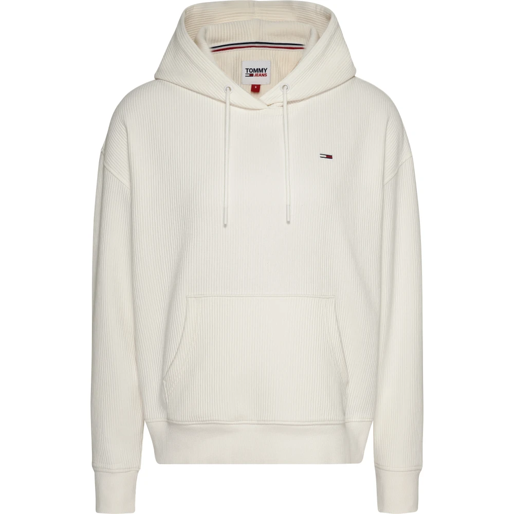 Tommy Jeans White Hoodies, Female, Xs, Ottoman Cotton Hoodie Jumper