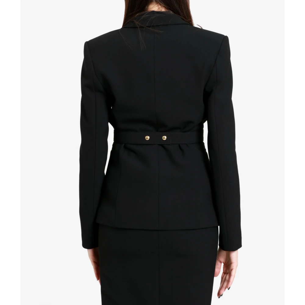 Simona Corsellini Zwarte lange mouwen jas met elastische taille sluiting Black Dames
