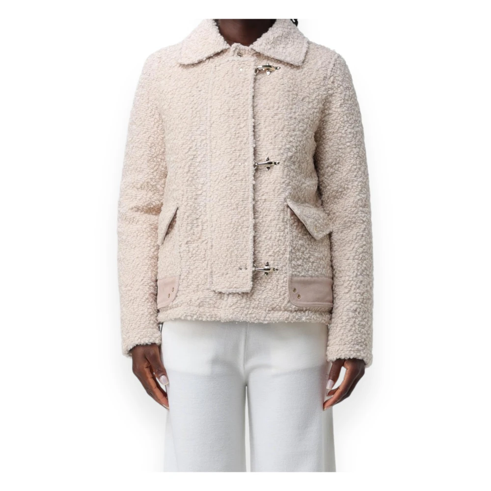 Fay Gewatteerde Boucle Jas met 3 Haken Beige Dames