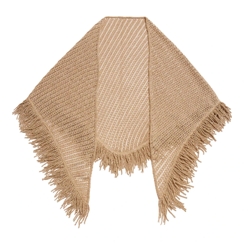 Simona Corsellini Beige Scarves, Female, One Size, Scialle Crochet Con Frange In Lurex