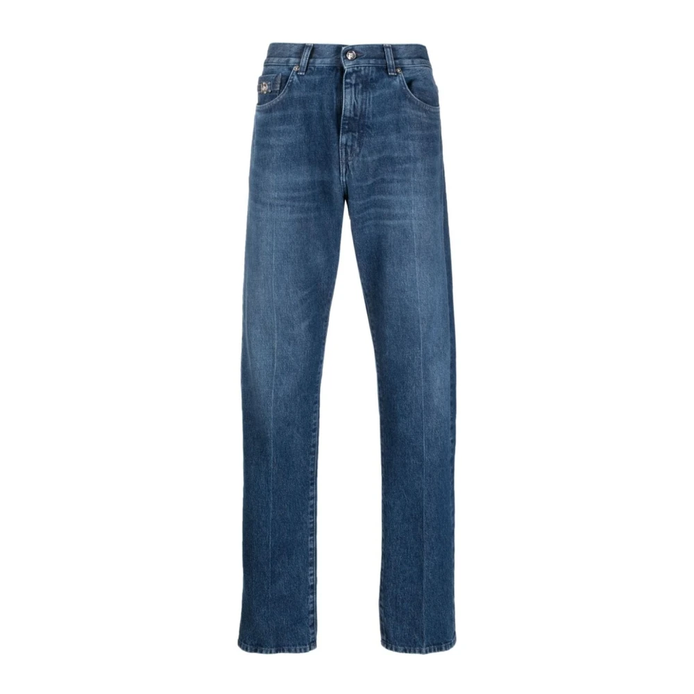Versace Blauwe Straight-Leg Jeans met Middelhoge Taille Blue Heren