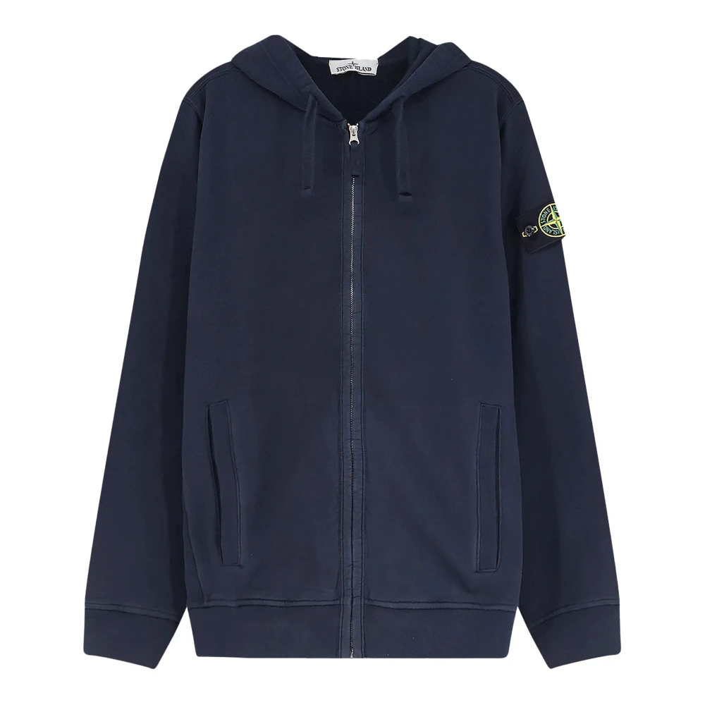 Stone Island , Zip-Throughs, Male, Blue, L, Cotton Zip-Up Hoodie