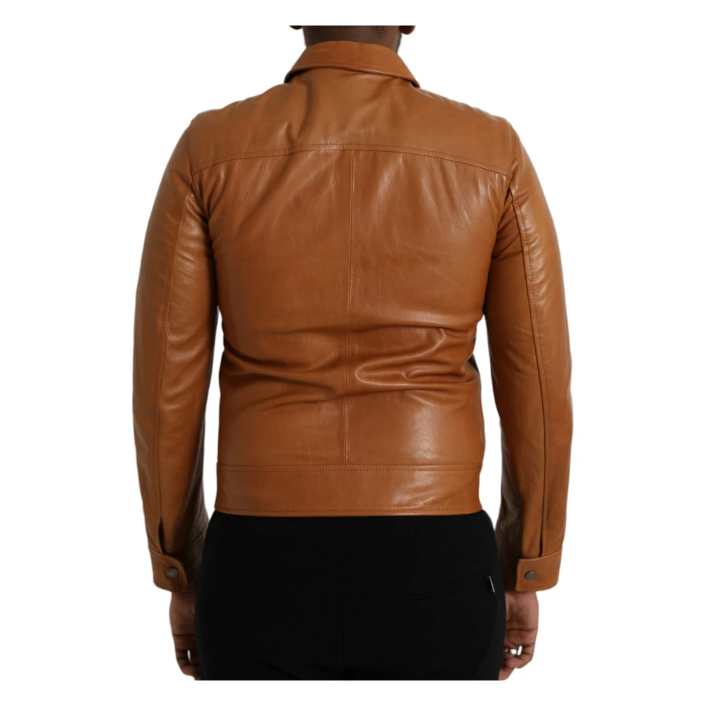 Dolce & Gabbana Bruin Leren Blouson Jack met Rits Brown Heren