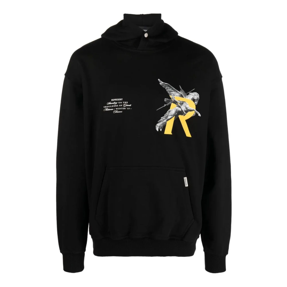 Represent Zwarte katoenen hoodie met logo prints Black Heren