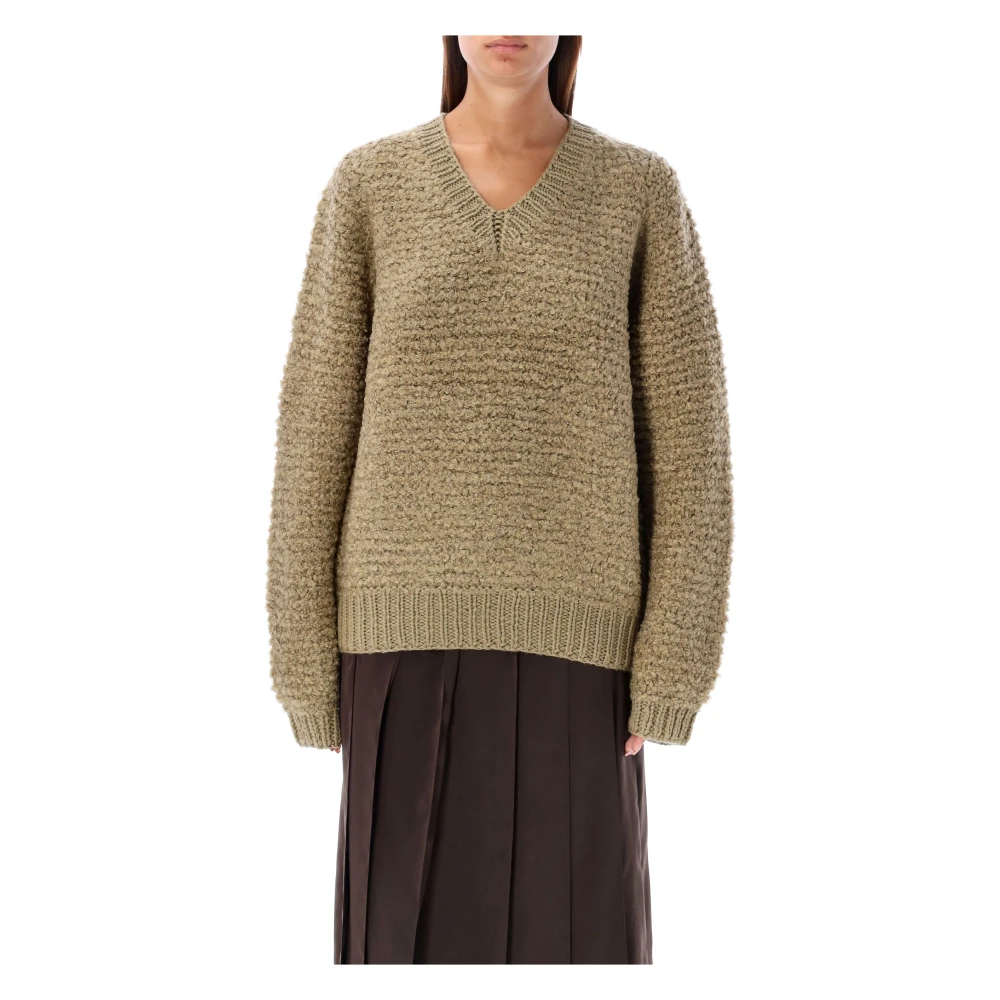 JW Anderson Gestructureerde Gebreide V-hals Trui Green Dames