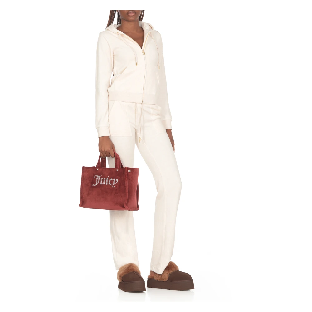 Juicy Couture Ivoor Katoenen Broek met Trekkoord Taille Beige Dames