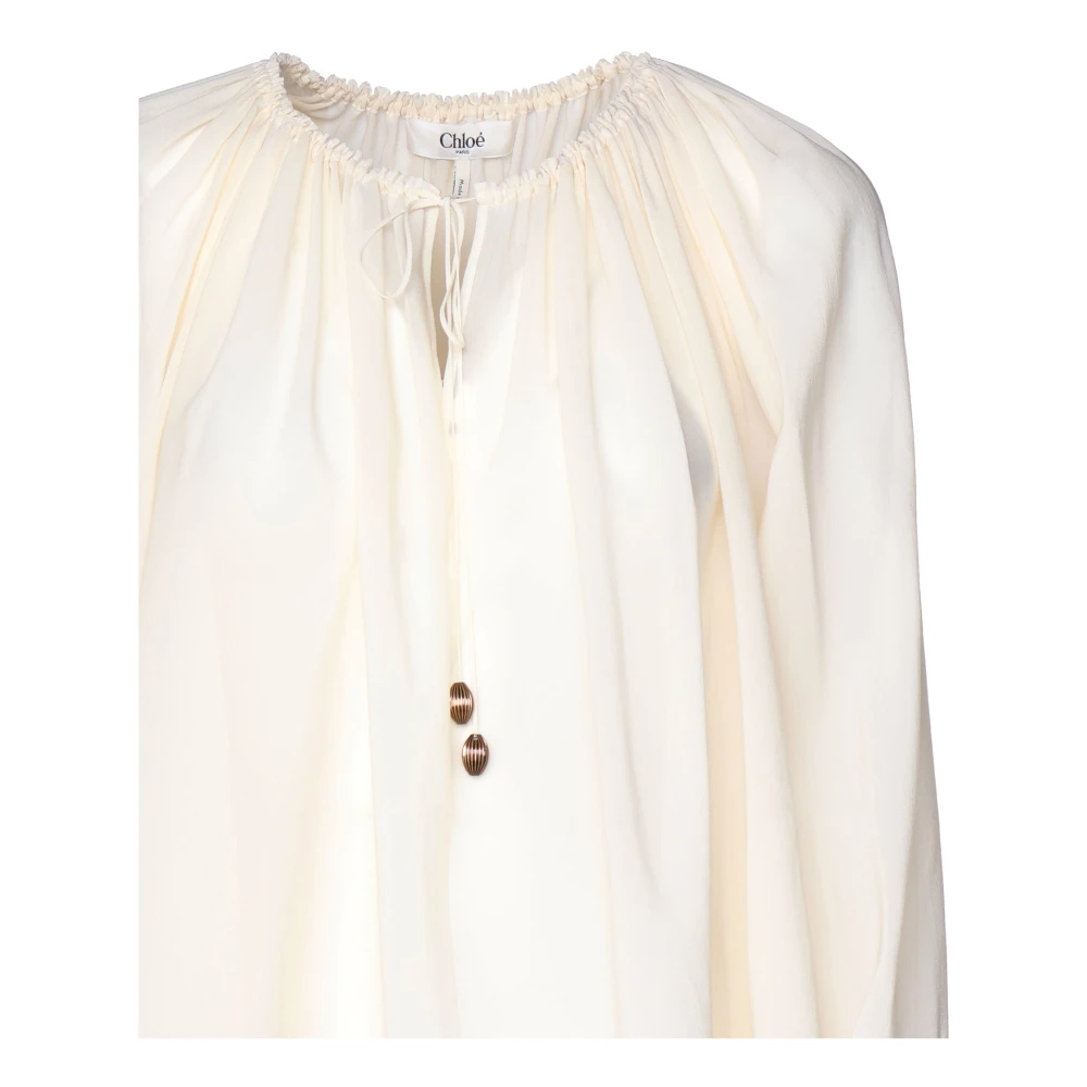 Chloé Witte Katoenen Blouse met Ruches White Dames