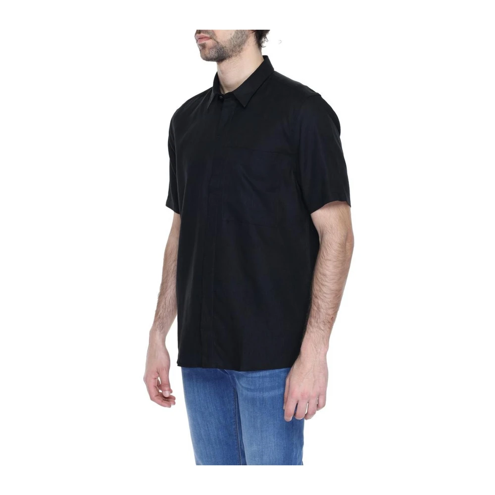 Antony Morato Zwarte Linnen Blend Korte Mouw Overhemd Black Heren