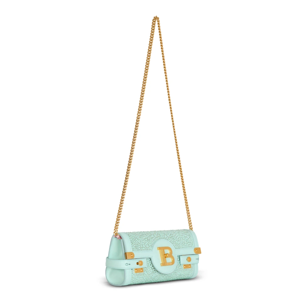 Balmain B-Buzz Pouch 23 in suède en strass Blue Dames