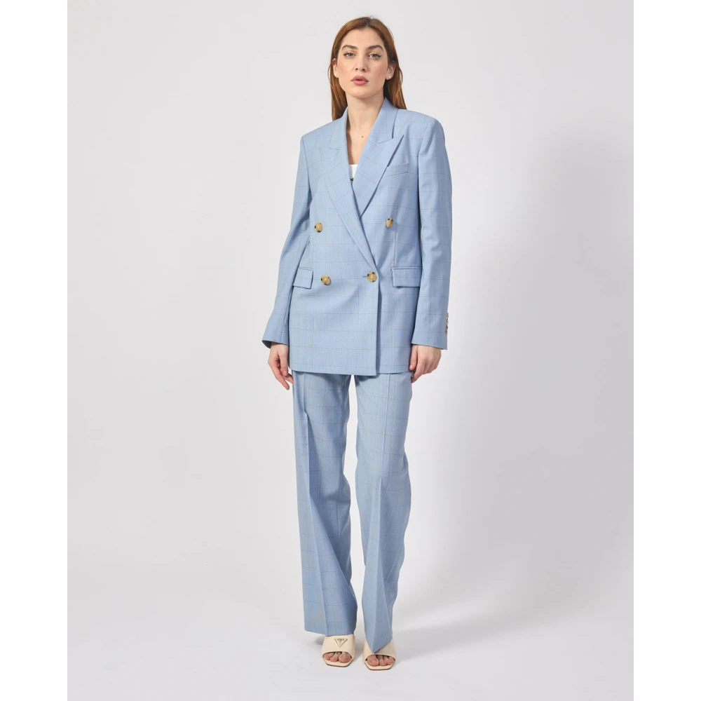 Hugo Boss Blauw Geruit Dubbel-Borst Jas Blue Dames