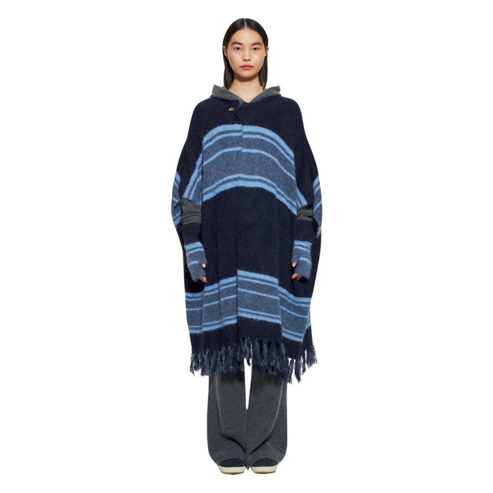 Antik batik Mila alpaca wollen poncho Blue Dames