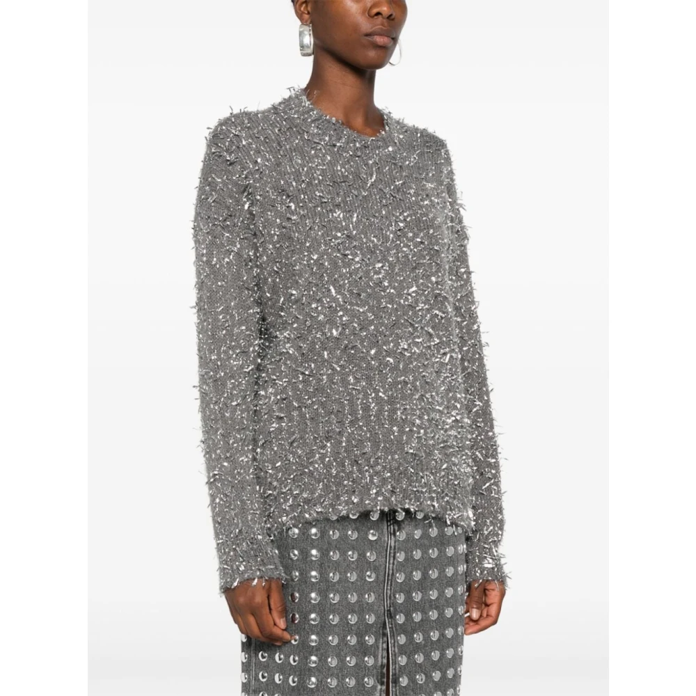 Msgm Grijze Ribgebreide Trui Gray Dames