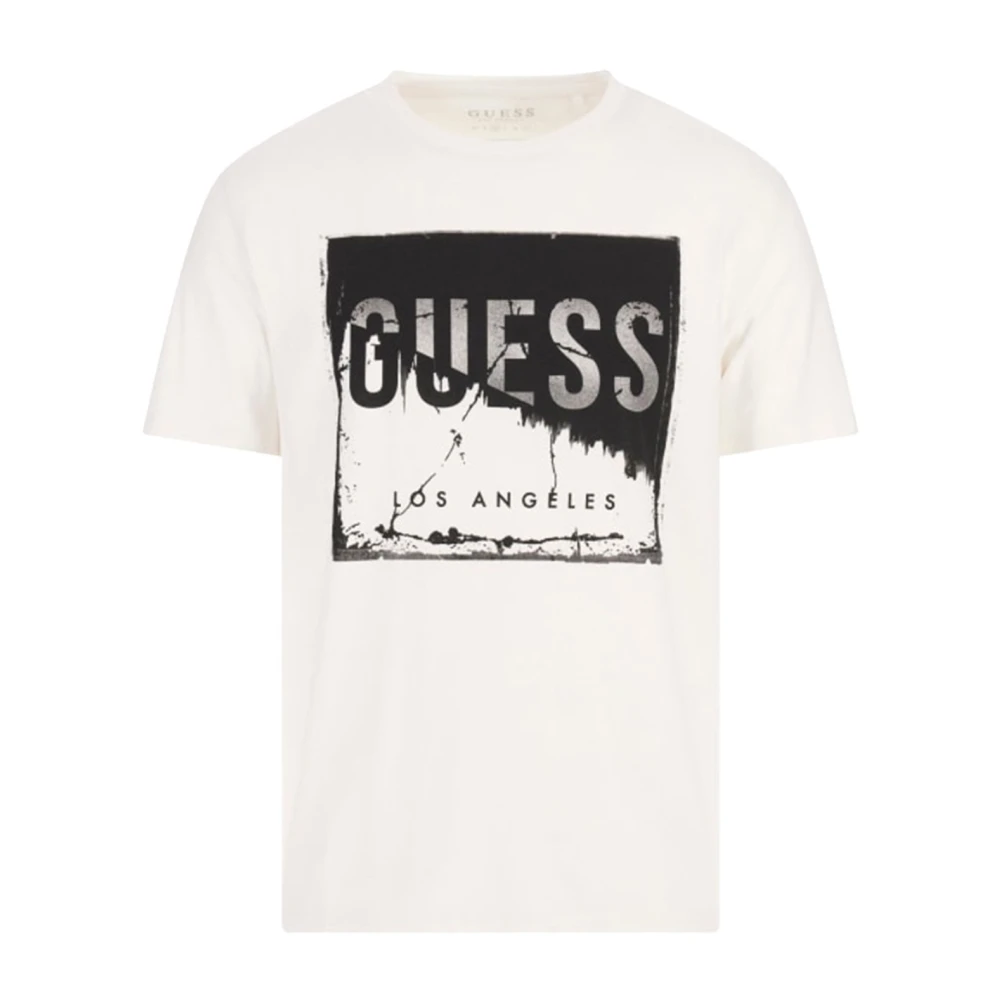 Guess Katoen Logo T-shirt Wit White Heren