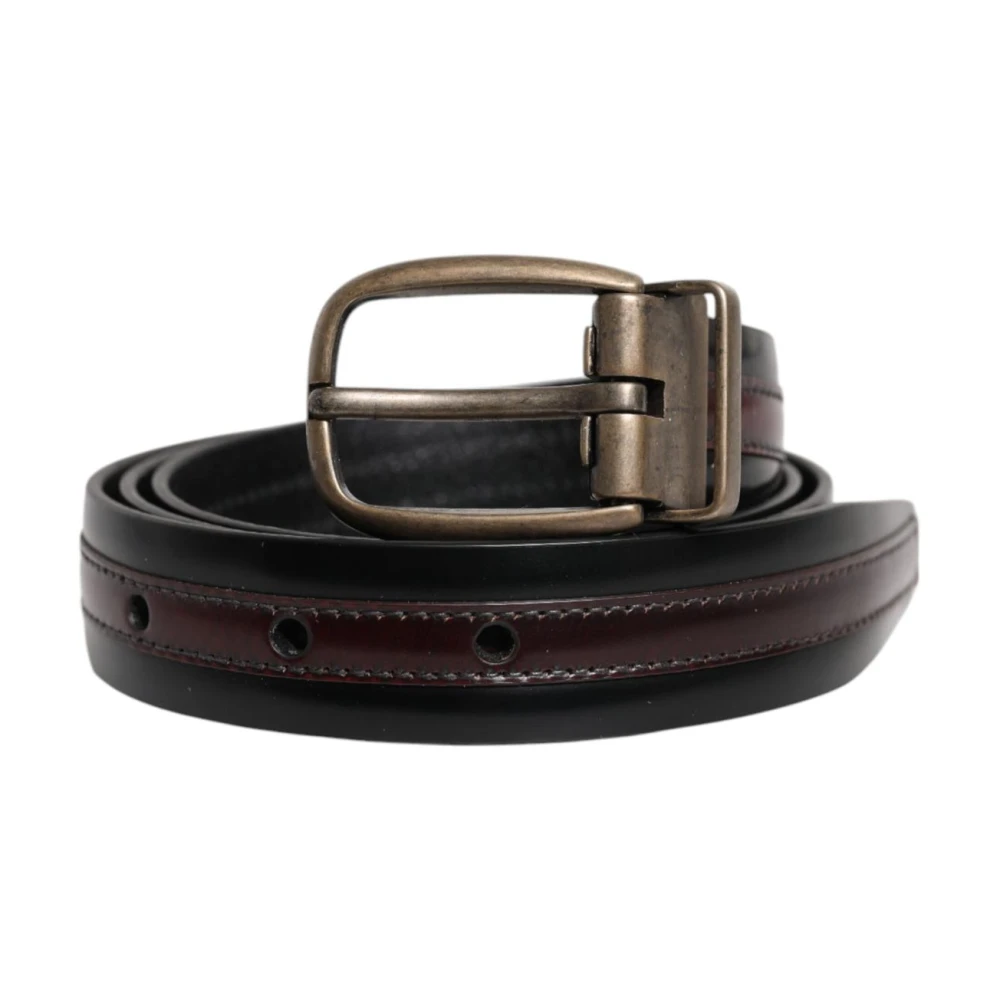 Dolce & Gabbana Mannelijk Zwart Accessoires Heren, 90 Cm, Leer, Bronze Logo Buckle Kalfsleren Riem