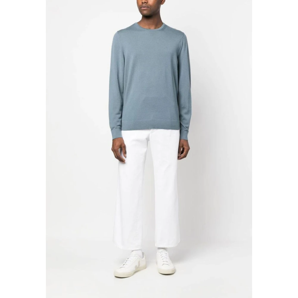 Calvin Klein Superior Wool Crew Neck Sweater Blue Heren