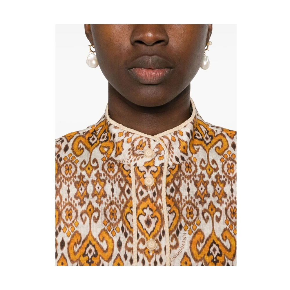 Zimmermann Ikat Patroon Linnen Shirt Brown Dames