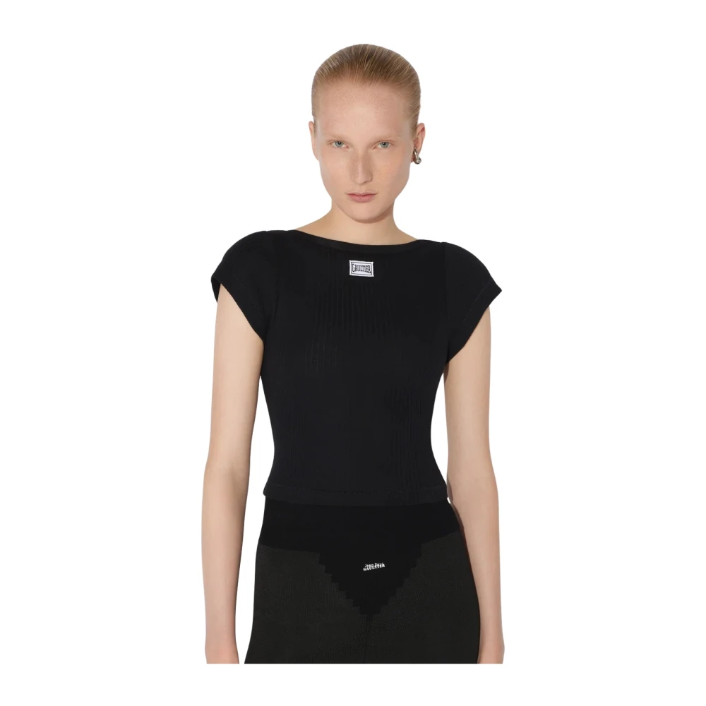 Jean Paul Gaultier Zwart T-shirt met wit logo Black Dames