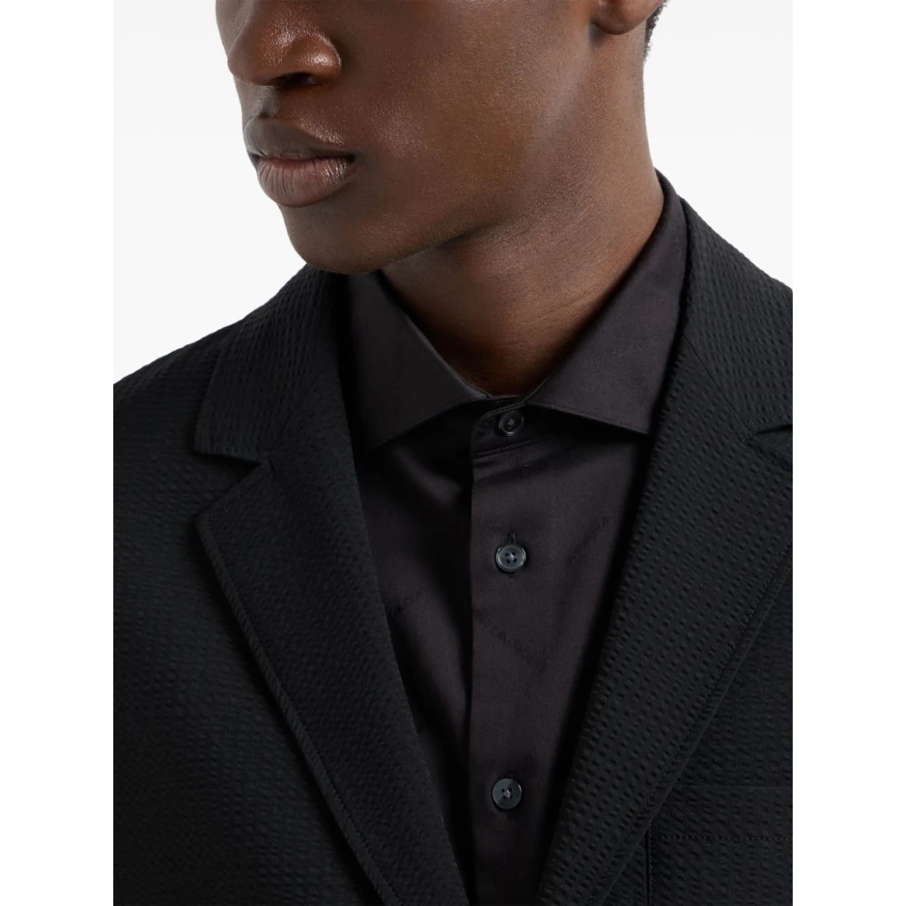 Emporio Armani Zwarte Seersucker Jas Black Heren